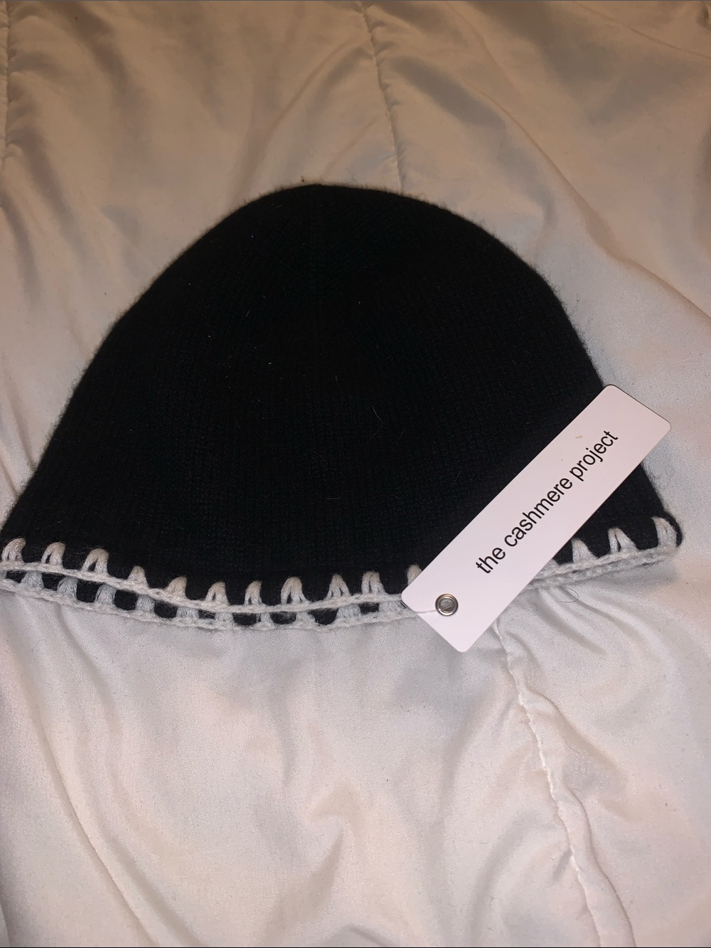 The Cashmere Project Black & White Cashmere Beanie